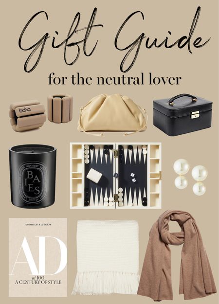 Kat Jamieson of With Love From Kat shares a gift guide for the neutral lover. Coffee table book, cashmere wrap, tan weights, handbag, jewelry travel case, backgammon, home decor, holiday gifts.

#LTKHoliday #LTKGiftGuide #LTKSeasonal