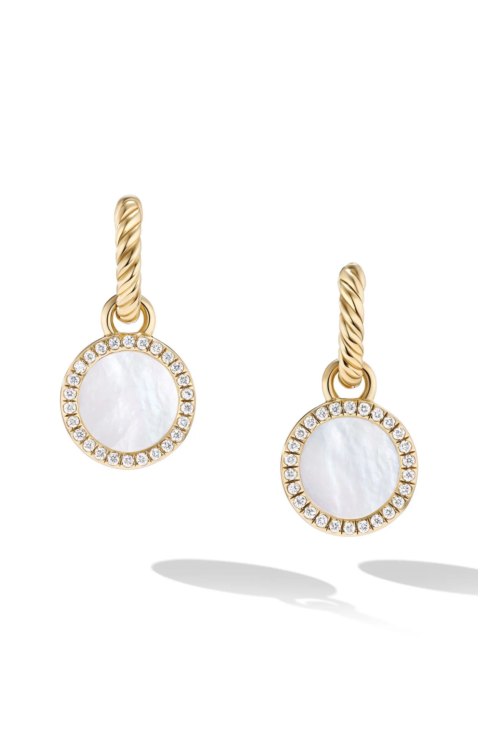 David Yurman Petite DY Elements® Drop Earrings in 18K Yellow Gold with Mother-of-Pearl and Pavé... | Nordstrom