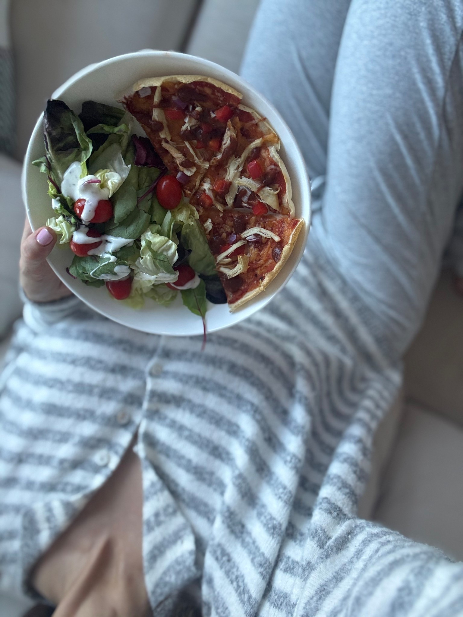 Sourdough discard pizza + side salad! Stripes cardigan  x grey lounge pants = immediately put together. Size medium in both!

#LTKfoodie #LTKmomlife #LTKootd