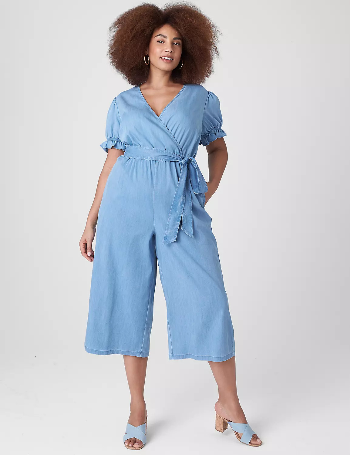Puff-Sleeve Belted Chambray Jumpsuit | LaneBryant | Lane Bryant (US)