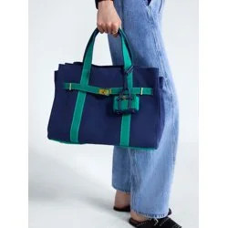 Free Assembly Women's Canvas Tote Handbag with Tote Charm, Navy with Green | Walmart (US)