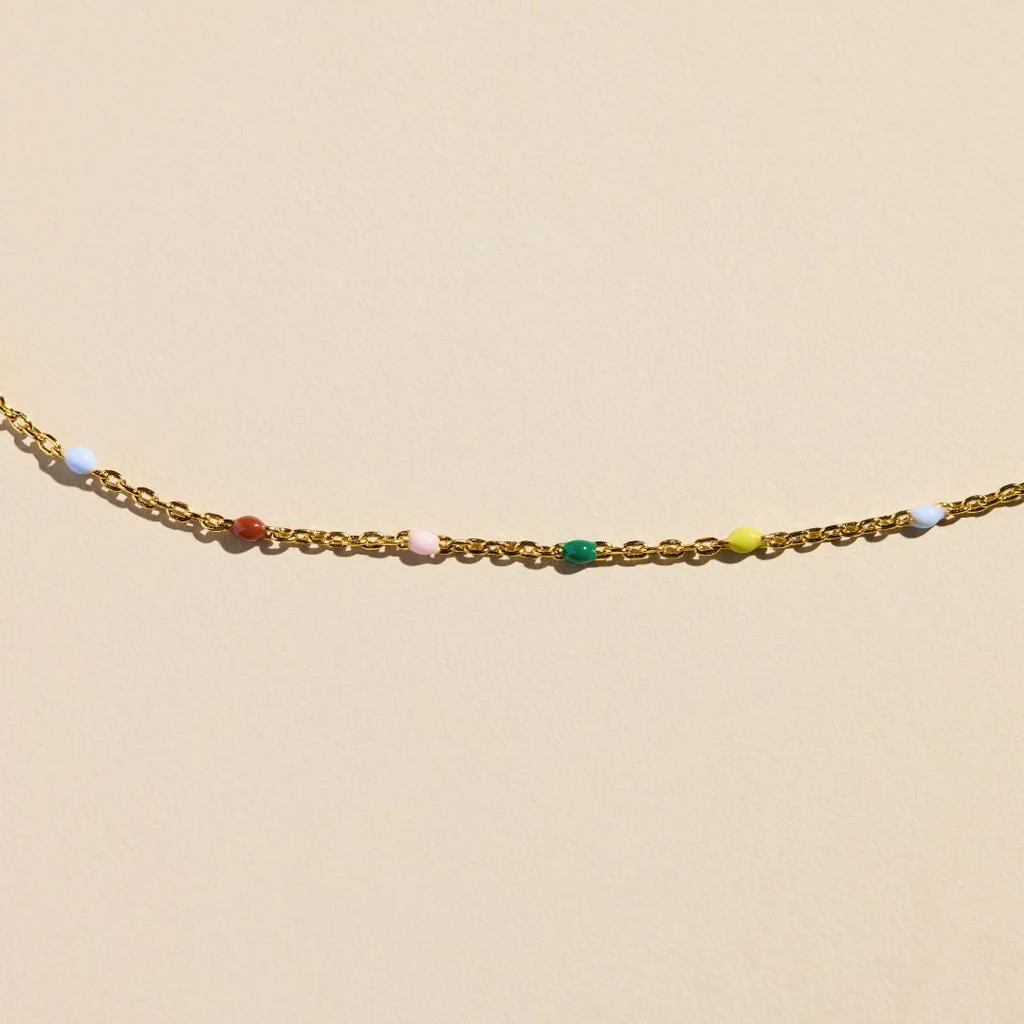 Multicolor Beaded Deliate Saturn Chain Necklace | Nickel and Suede