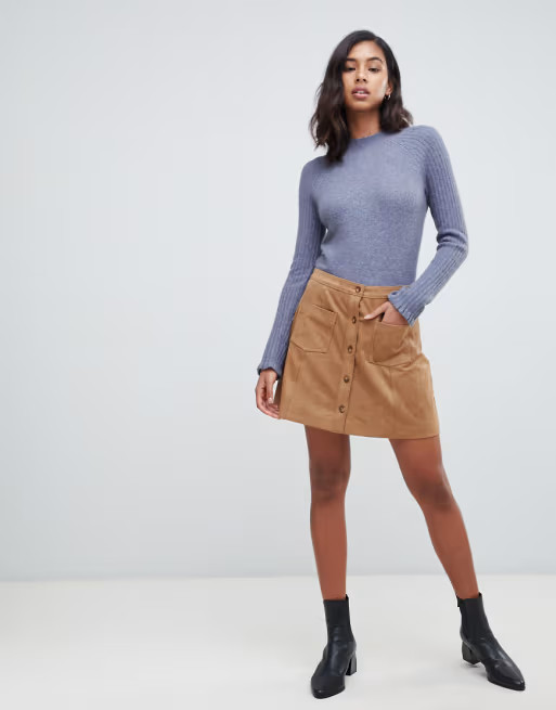 Abercrombie & Fitch suedette button through mini skirt | ASOS US