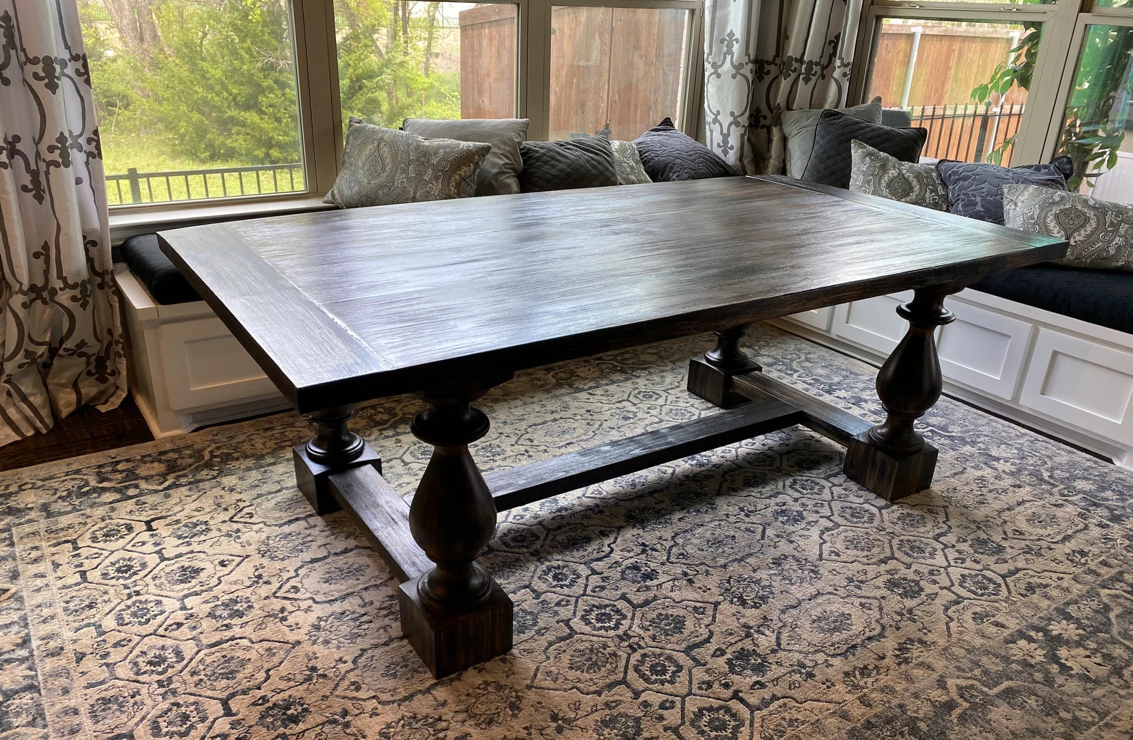 SOLID WOOD Rustic Farmhouse Rectangle Black Wash Dining Table | Etsy | Etsy (US)