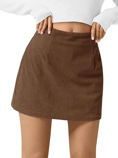 Wenrine Womens Corduroy Mini Skirt High Waisted Basic Casual A-line Short Fall Winter Skirts | Amazon (US)