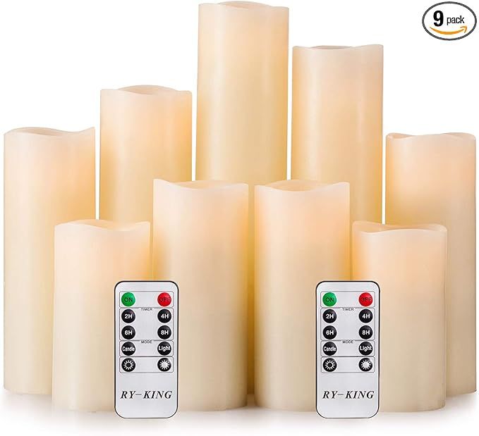 RY King Battery Operated Flameless Candle Set of 9 Real Wax Pillar Decorative Led Fake Candles wi... | Amazon (US)
