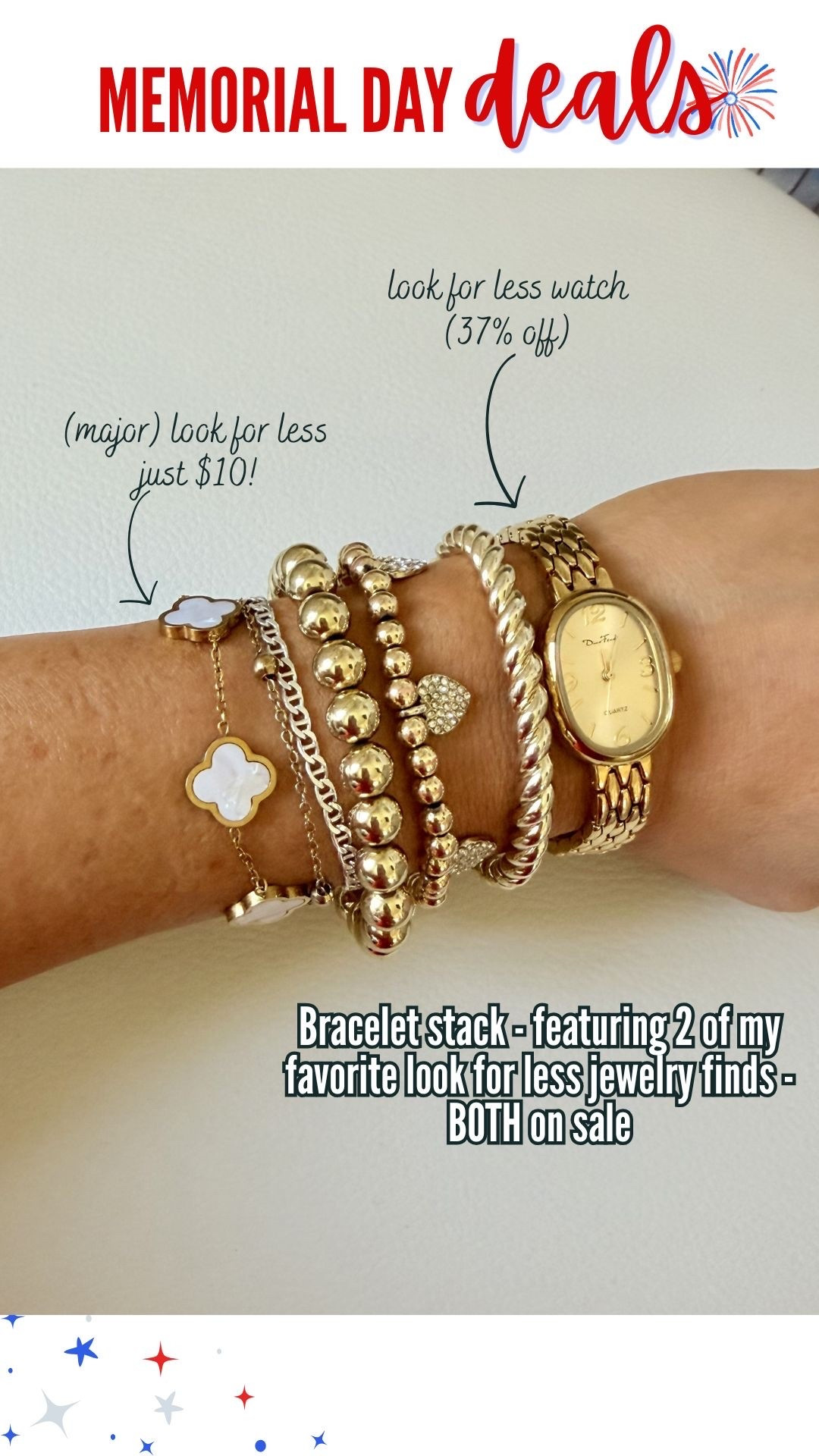 My arm candy- aka bracelet stack - all look for less options!

#LTKSeasonal #LTKOver40 #LTKSaleAlert