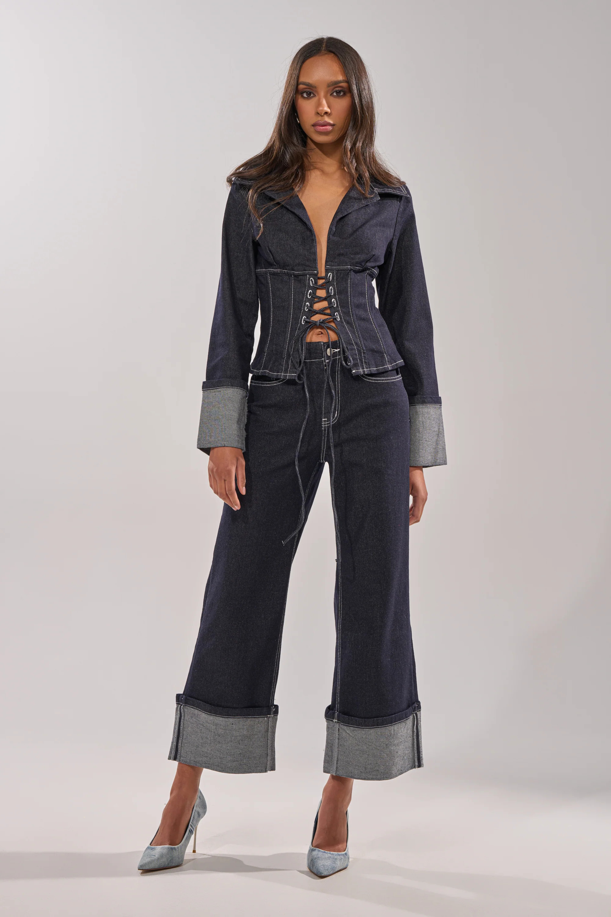 DON'T TALK TO ME WIDE LEG DENIM JEANS | AKIRA