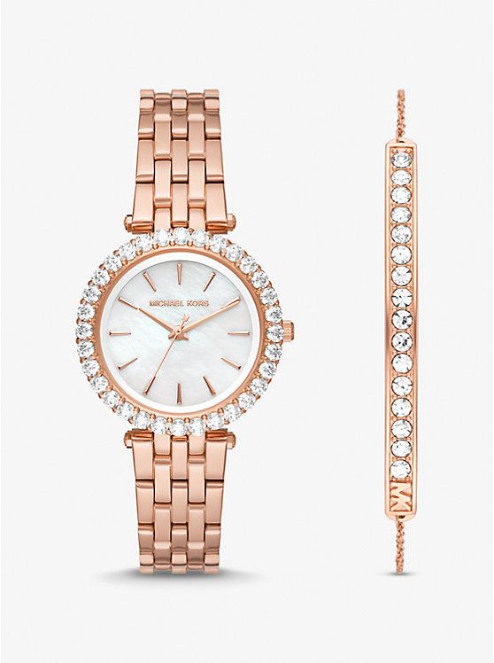 Mini Darci Pave Rose Gold-Tone Watch and Bracelet Gift Set | Michael Kors US