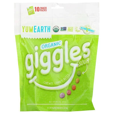 YumEarth, Organic Giggles, Sour, 10 Snack Packs, 0.5 oz (14 g) Each | iHerb