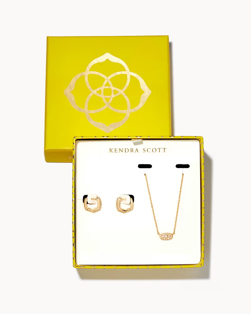 Grayson Gold Pendant & Huggie Gift Set in White Crystal | Kendra Scott | Kendra Scott