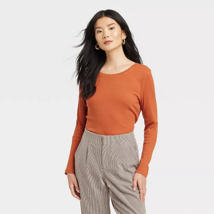 Women's Long Sleeve Ribbed T-Shirt - A New Day™ | Target