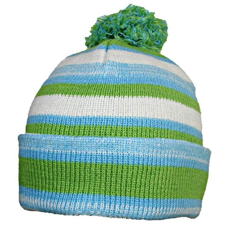 Best Winter Hats Quality Striped Variegated Cuffed Beanie W/Large Pom (L/XL) - Green/Sky Blue - W... | Walmart (US)