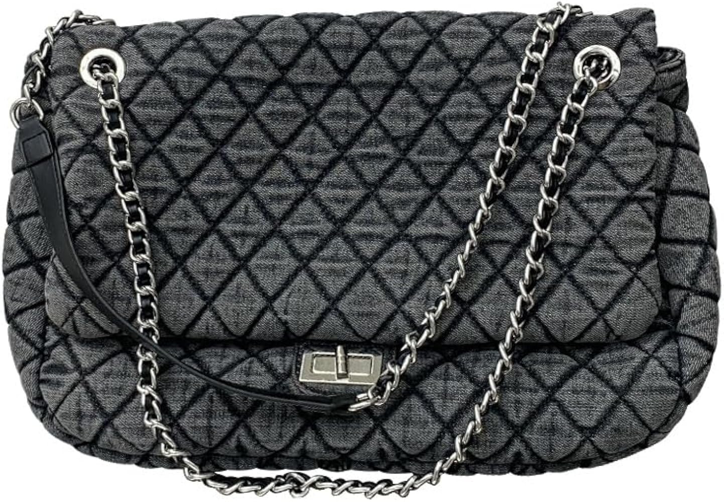 Women's Grey Casual Diamond Checker Denim Retro Fashion One Shoulder Handbag | Amazon (US)