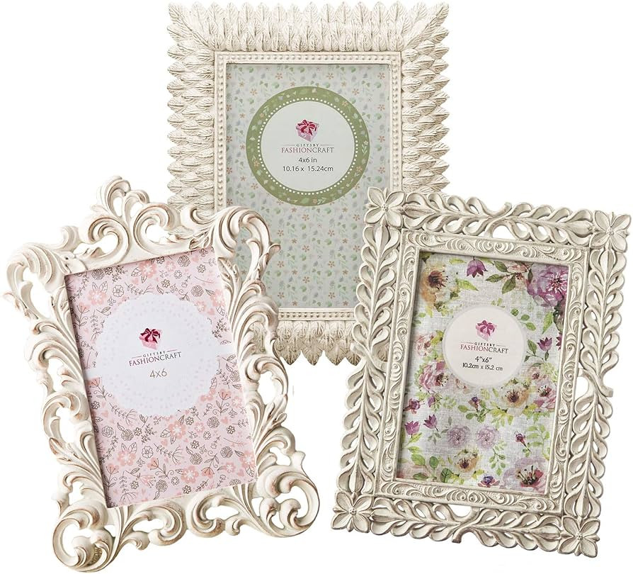 Amazon.com - FASHIONCRAFT Vintage Antique Picture Frames Table Top, Set of 3 Picture Frame for 4x... | Amazon (US)