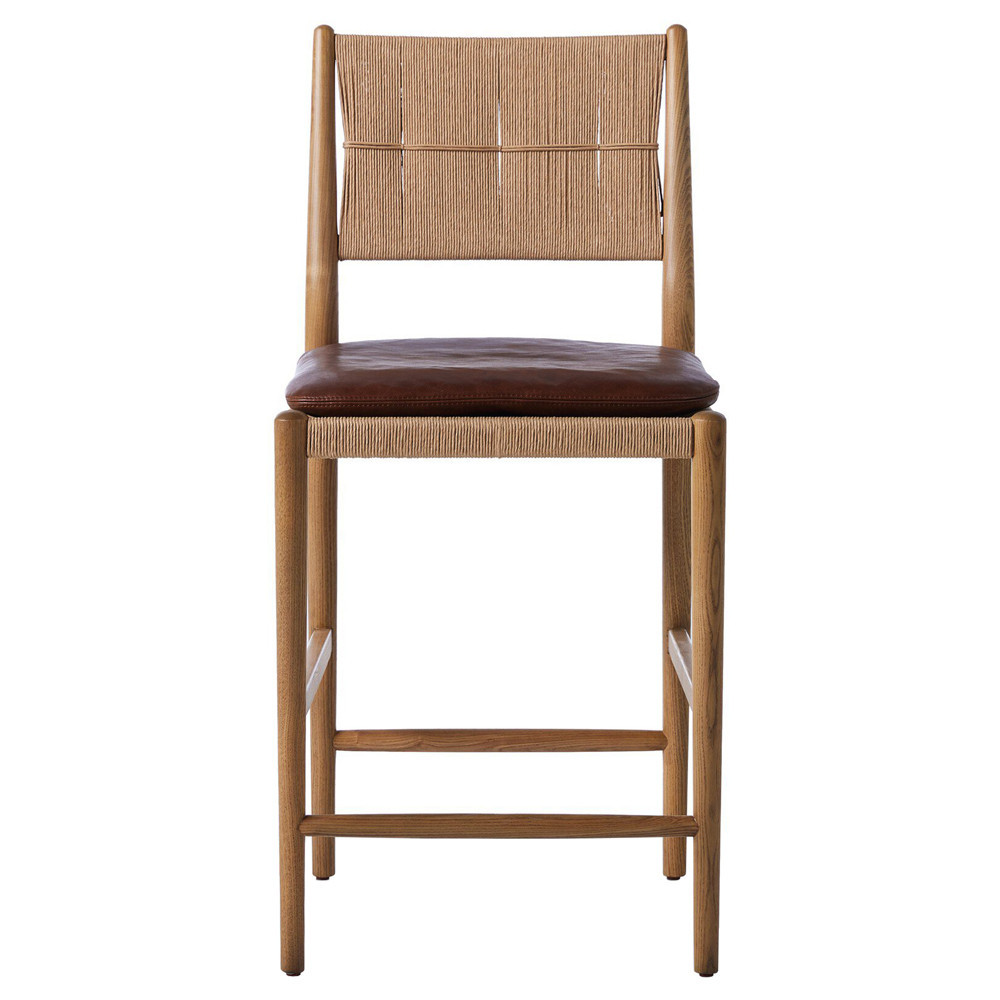 Dara Dulane Mahogany Leather Counter Stool | Kathy Kuo Home