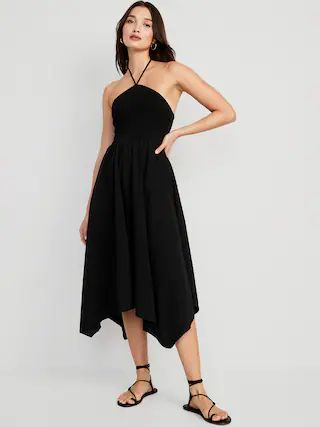 Fit &#x26; Flare Crinkled Halter Midi Dress for Women | Old Navy (US)