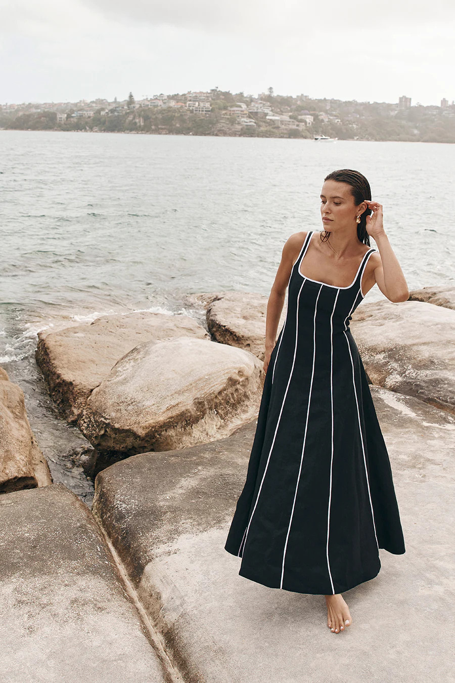 BECK BLACK LINEN MIDI DRESS | DISSH