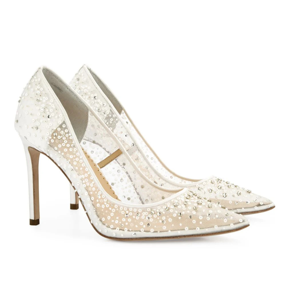 Wedding Sequin Heels Ivory Crystal Studded High Heels | Bella Belle Shoes