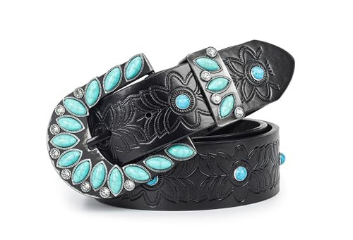 Women Men Turquoise Belt Western Cowgirl Cowboy Studded Leather Belt for Jeans Pants (suit for waist 27-39") | Amazon (US)