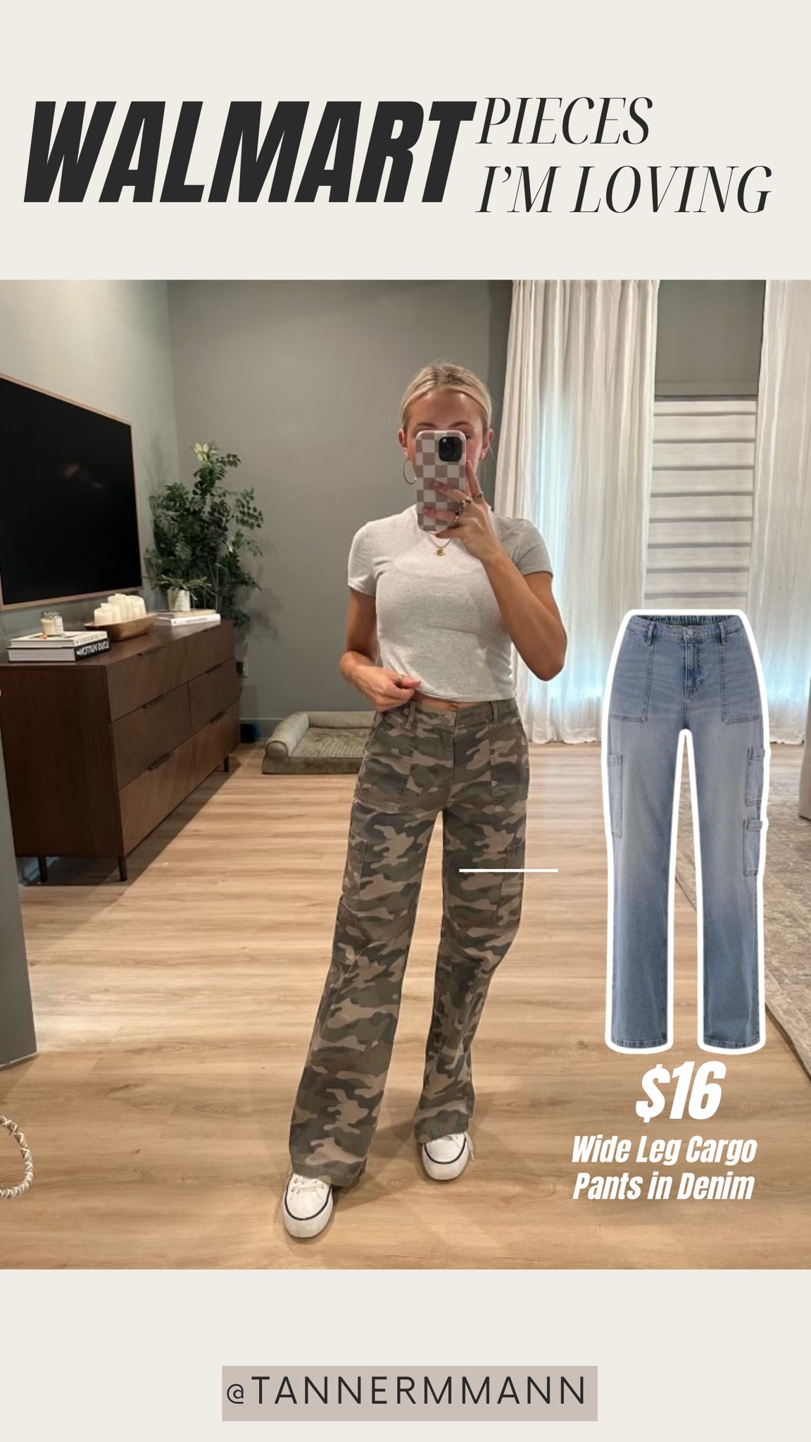 Walmart $16 camo wide leg pants size XS & $26 half zip pullover size small. Camo print is sold out, but pants are available in  denim. #falloutfit #walmartfashion 

#LTKStyleTip #LTKFindsUnder50