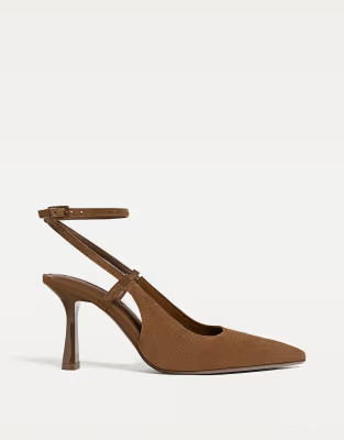 Stradivarius Split suede heeled shoes in beige | ASOS (Global)