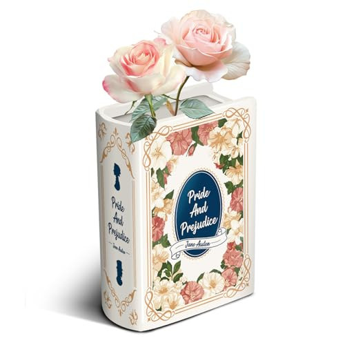 TWINKLEMON Book Vase for Flowers Large Ceramic Book Planter Pot Book-Shaped Decorative Vase Unique Vases Cute Bookshelf Decor Ceramic Vases for Home Decor Pride and Prejudice Gifts | Amazon (US)