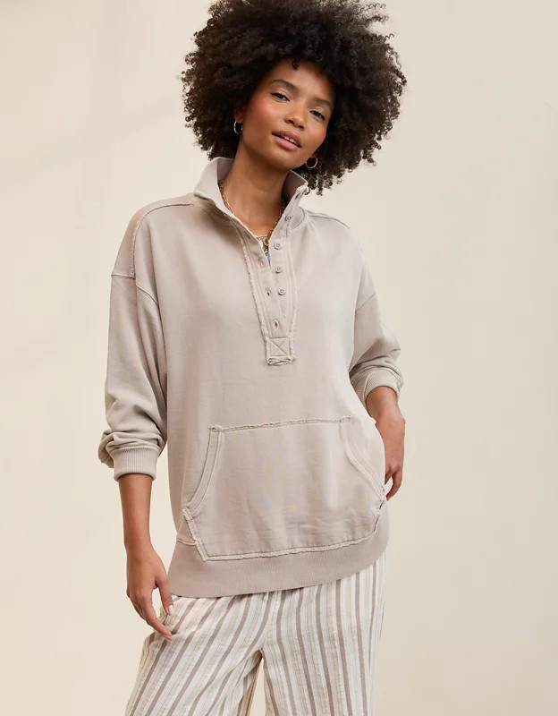 Aerie Vintage Popover Polo Sweatshirt | Aerie