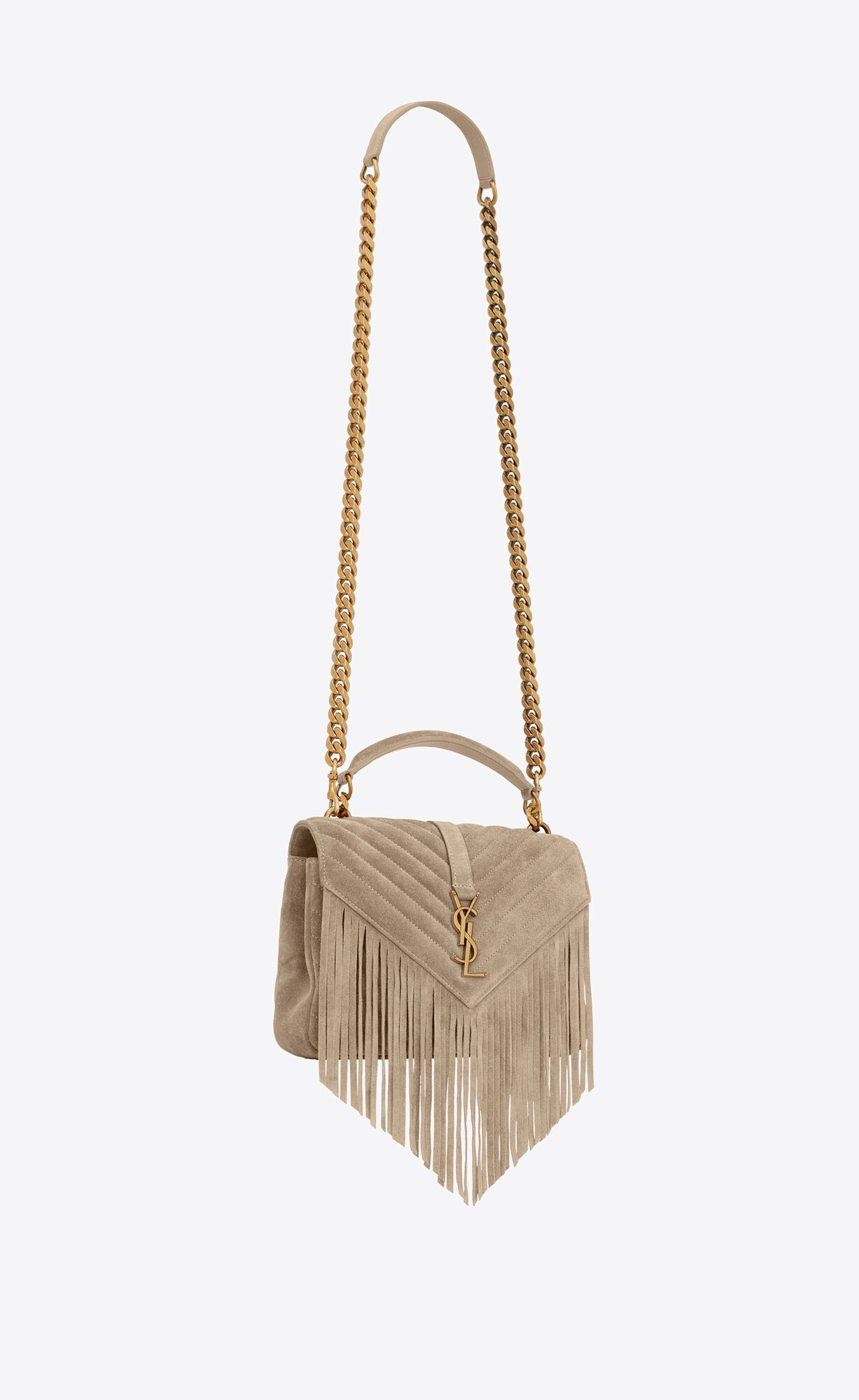 college medium chain bag in light suede with fringes | Saint Laurent Inc. (Global)