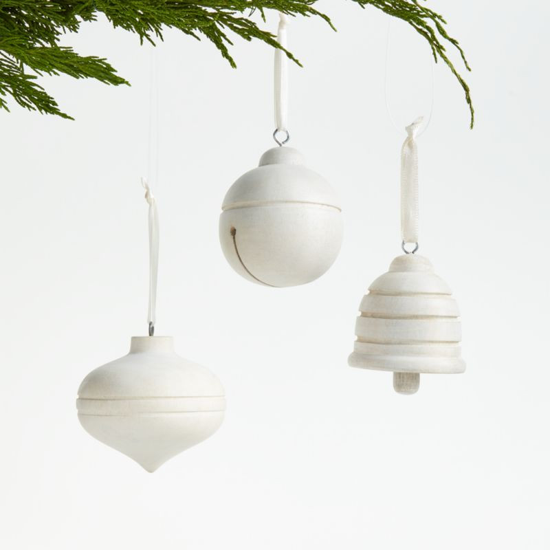 White Wood Christmas Tree Ornaments | Crate & Barrel | Crate & Barrel