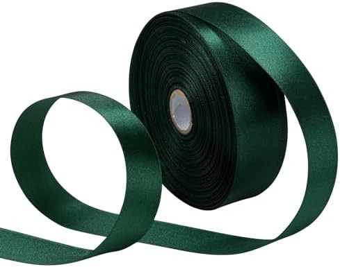 Dark Green Satin Ribbon for Gift Wrapping, 1 inchx50 Yards Solid Ribbon for Christmas Bows, Flora... | Amazon (US)