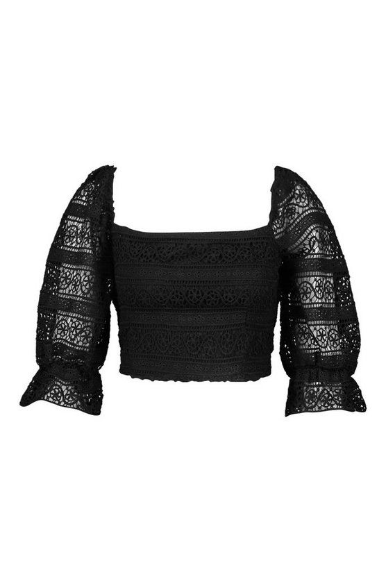 Lace 1/4 Sleeve Strappy Back Top | Boohoo.com (US & CA)