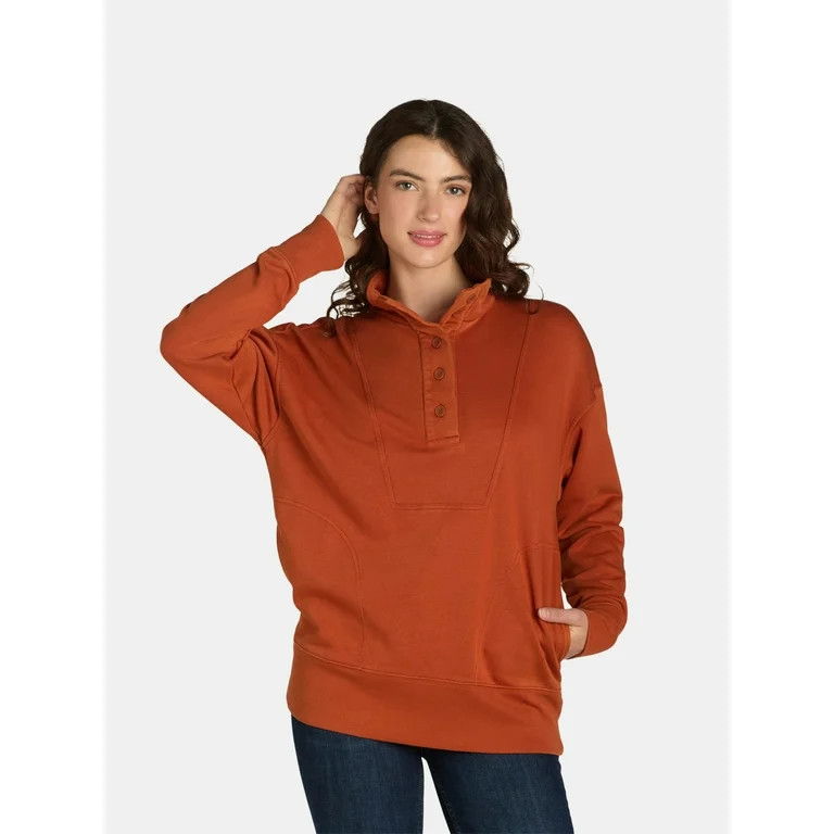 Time and Tru Women's Mock Neck Sweatshirt with Button Placket, Sizes XS-XXXL | Walmart (US)