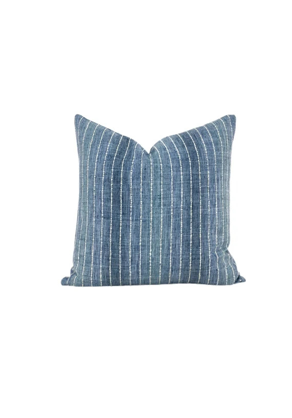 Denim Blue Pillow Cover // Textured Pillow Cover // Striped Pillow Cover // Blue and Green Pillow... | Etsy (US)