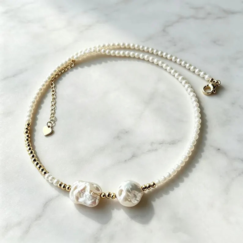Baroque Pearl Choker Necklace, Cultured Freshwater Gold Beaded Bridal Jewelry | Etsy (Global)
