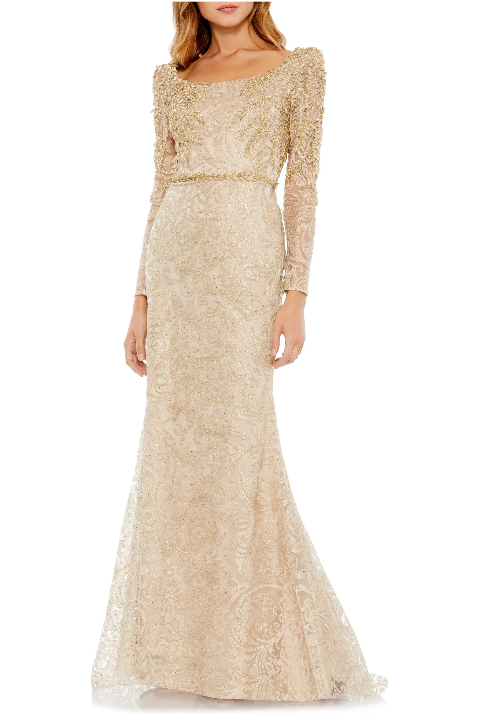 Mac Duggal Embroidered Applique Shoulder Detail Trumpet Gown (Women) | Nordstrom | Nordstrom