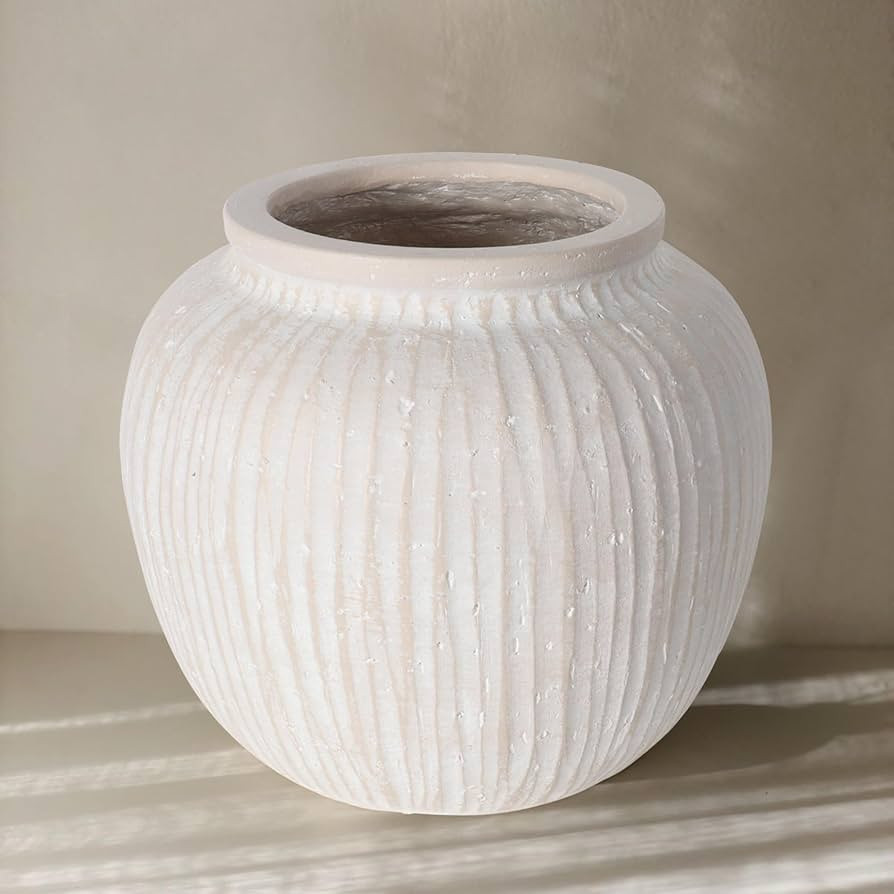 Large Rustic Vase, 9.84” Minimalist Decorative Vase, Magnesium Clay Vase, Distressed Round Vase... | Amazon (US)