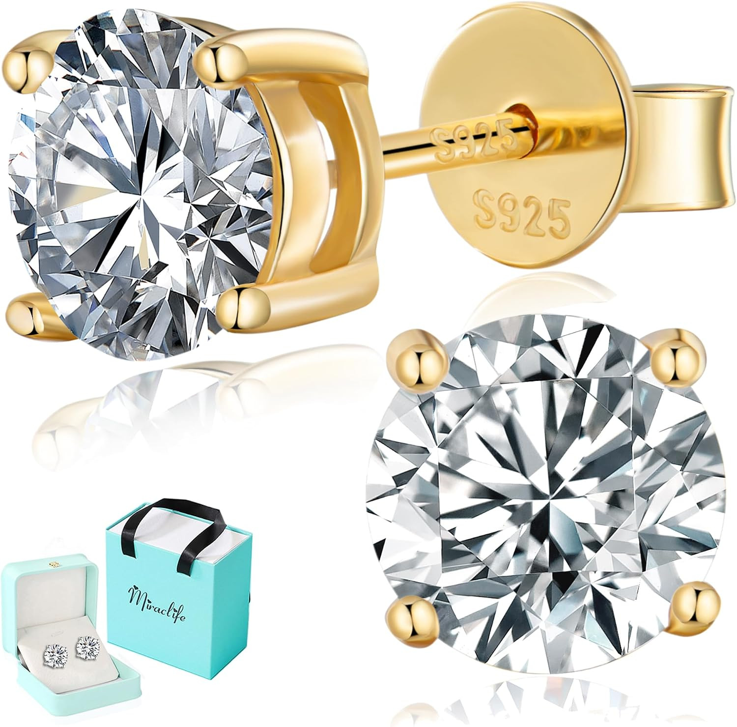 Moissanite Stud Earrings for Women, 0.6-6CT Gold Plated S925 4 Prong | Amazon (US)