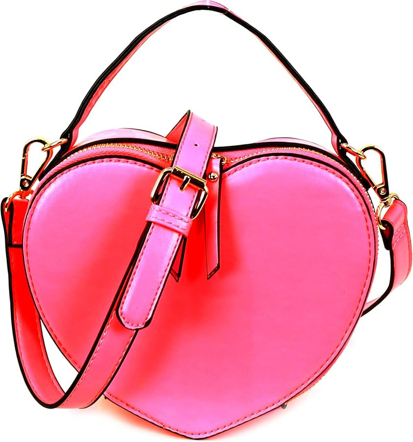 Trendeology Cute Heart Shape Girls Womens Vegan Leather Small Handle Satchel Crossbody Purse | Amazon (US)