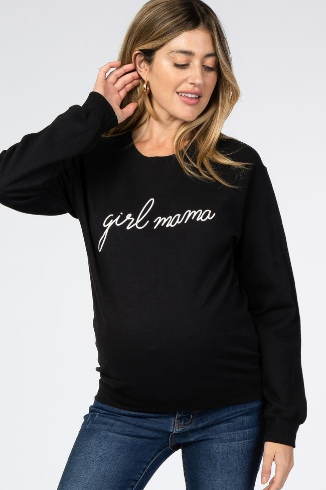 Black "Girl Mama" Fleece Maternity Sweatshirt | PinkBlush Maternity