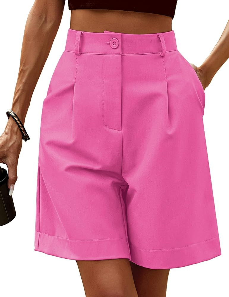 HOTOUCH Bermuda Shorts for Women Summer Dressy Casual Elastic High Waisted Wide Leg Knee Length S... | Amazon (US)