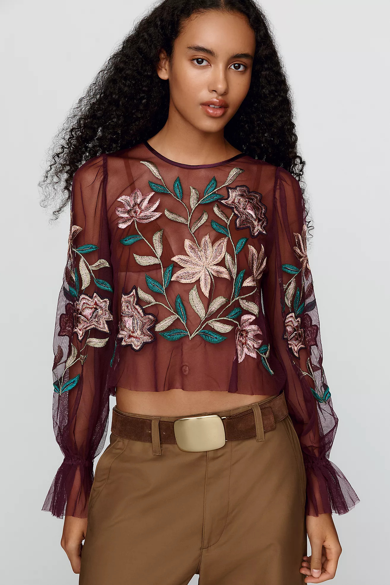 By Anthropologie Mesh Embroidered Top | Anthropologie (US)