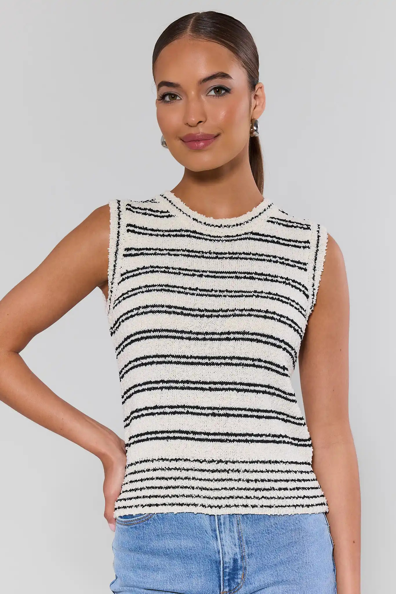 White Striped Knit Tank Top | Avara