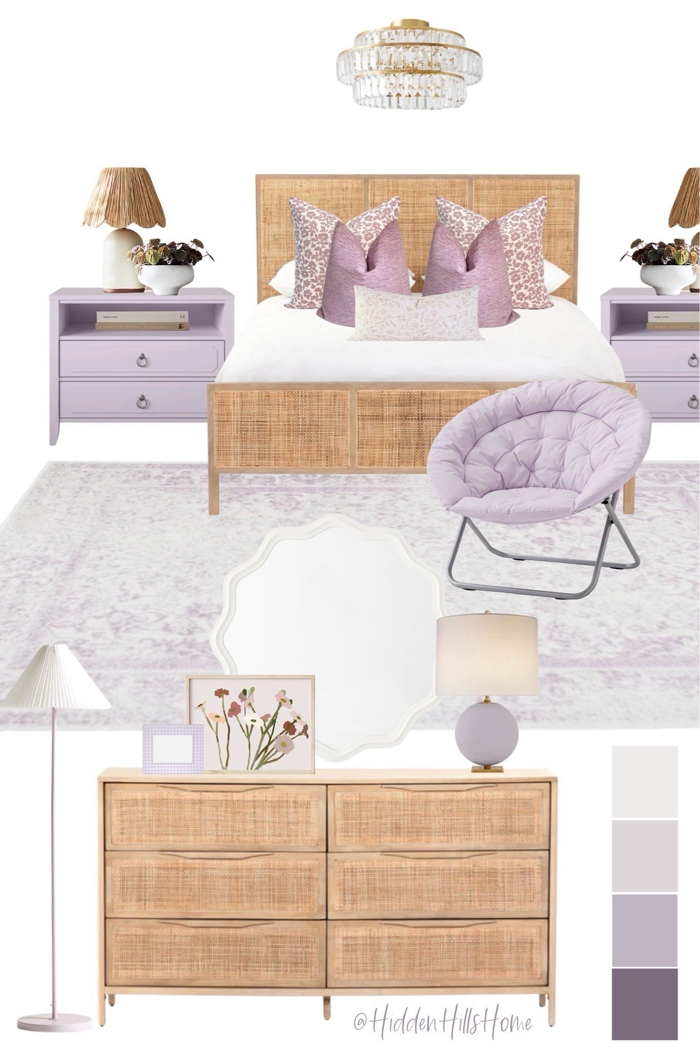 Purple girls bedroom mood board, cane bed, purple nightstand, purple rug, girls bedroom inspo, modern classic girls bedroom mood board #girls #purple 



#LTKKids #LTKSaleAlert #LTKHome