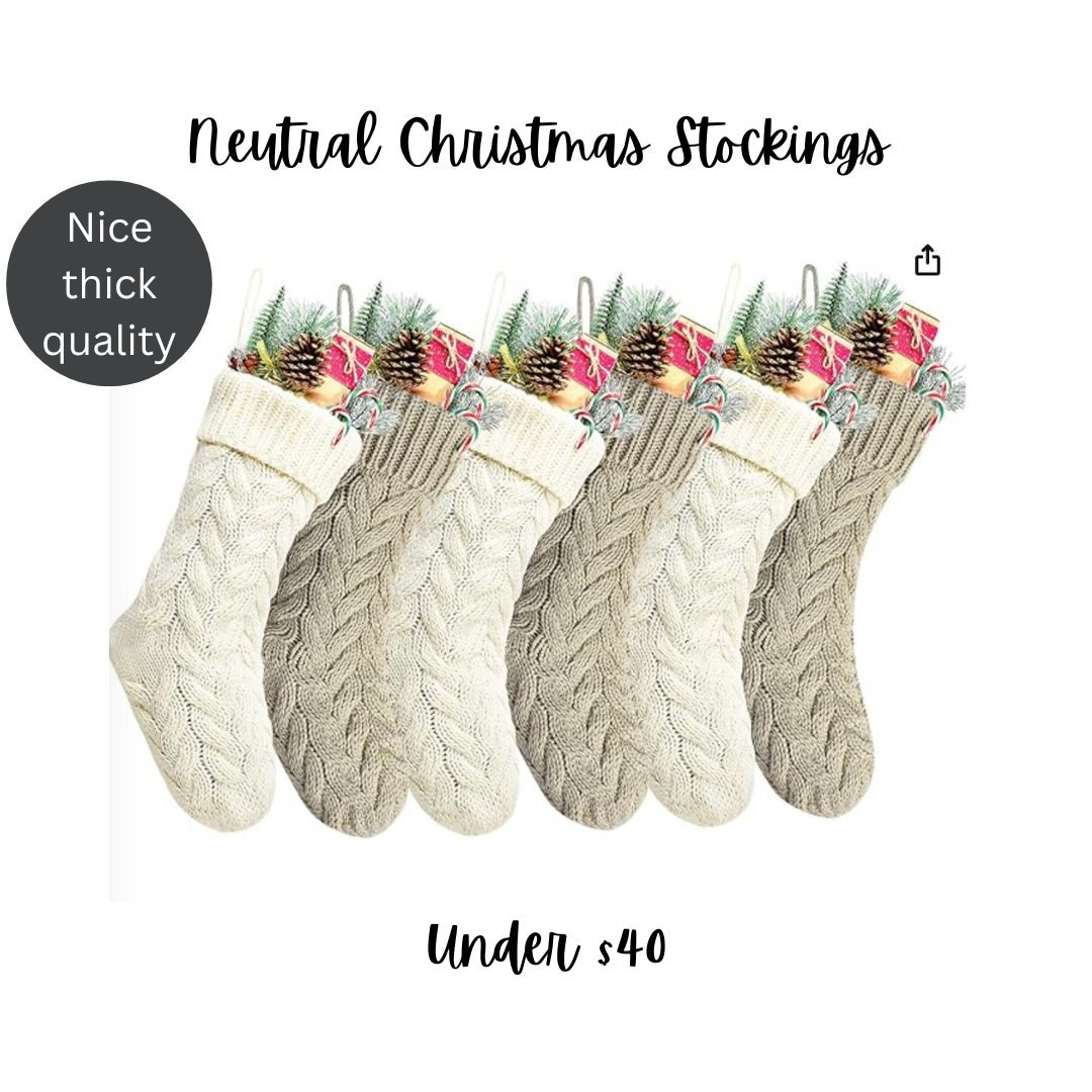 Neutral Christmas Stockings. Christmas decorations. LOVE these nice thick cable knit Christmas stockings.  The quality is really good.These come in a pack of 6 for less than $40. There are loads of other colors and color combinations. #Christmasstockings #Christmasdecor #Christmasdecorations 

 #LTKCyberWeek #LTKHoliday #LTKHome