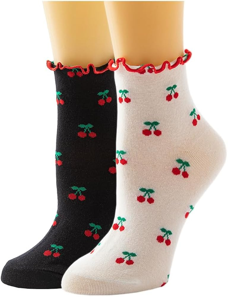 Cute Strawberry Cherry Ankle Crew Cotton Socks for Women Girls Fall Kawaii Fun Aesthetic Fruit So... | Amazon (US)