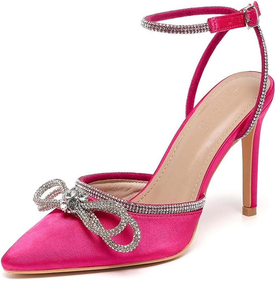 Amoji Women's Stilettos Rhinestone High Heels 4'' Pumps Ankle Strappy for Wedding Party Dressing ... | Amazon (US)