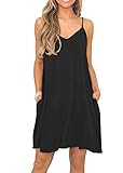 MISFAY Women's Summer Casual T Shirt Dresses Beach Cover up Plain Tank Dress with Pockets (2XL, Blac | Amazon (US)