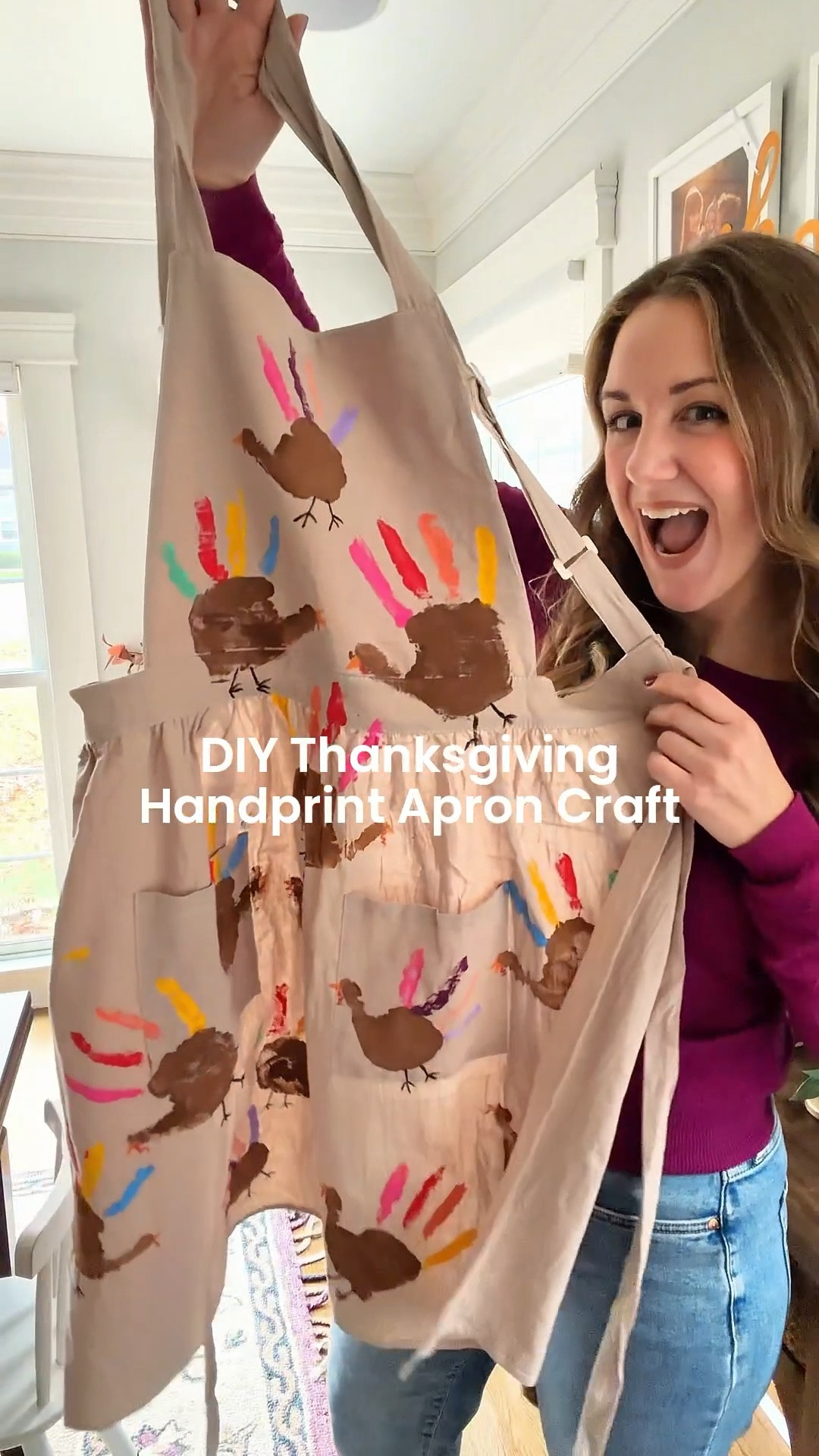 The cutest Thanksgiving craft for kids (and mom 🥰)! All you need for this easy DIY is a plain apron and acrylic paint.  I love that it becomes a keepsake you can use year after year!

My kids just did multiple prints all over, but this would be SO cute to start for their first Thanksgiving and add a bigger handprint to it every year 😩😍 or if you have a large extended family, all the cousins can make a gift for grandma! 🥹🥰

#LTKmomlife #LTKKids #LTKHoliday