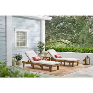 Hampton Bay Natural Brown Wood Outdoor Chaise Lounge with CushionGuard White Cushion SB1 - The Ho... | The Home Depot